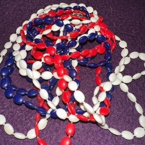 Patriotic Red White and Blue Beaded Necklace Strand